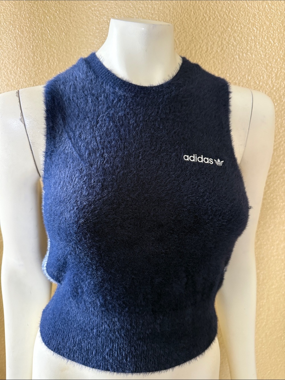 adidas Navy Fuzzy Knit Sleeveless Tank Top